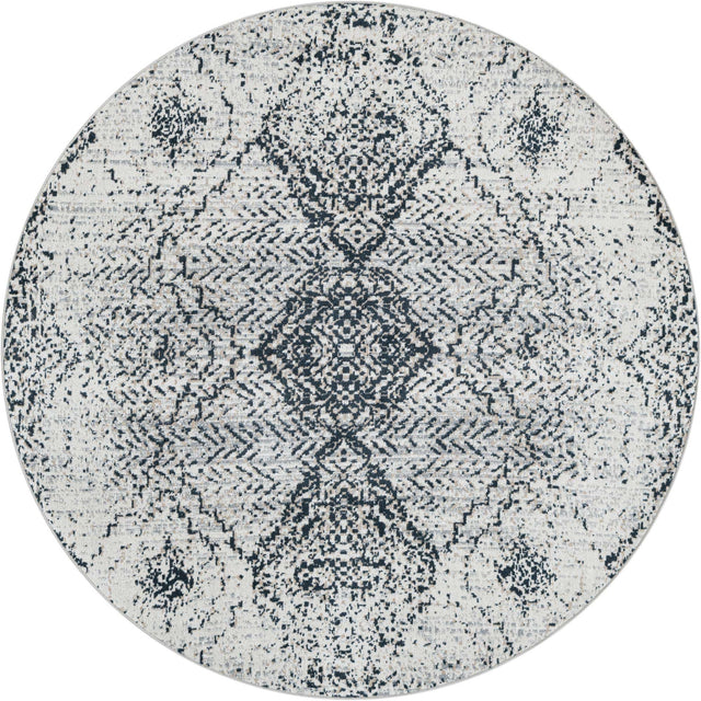 Washable Black and White 5' 3 x 5' 3 Kamala Washable Round Area Rug Easy to Clean Stain Resistant & Durable 100% Polyester Spill-Friendly Carpet for Sale at Rug Engine