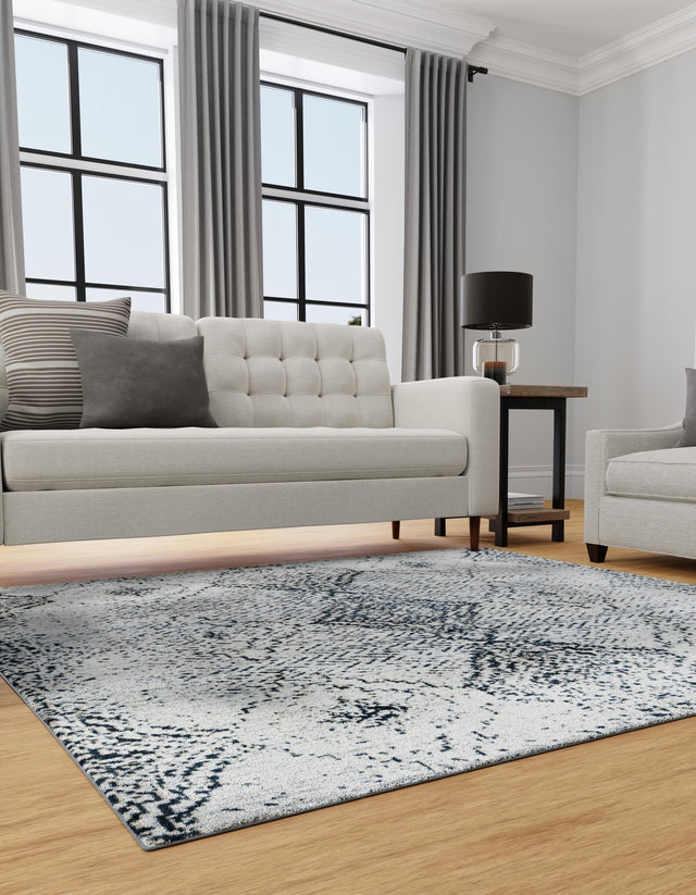 Washable Black and White 7' 10 x 7' 10 Kamala Washable Square Area Rug Easy to Clean Stain Resistant & Durable 100% Polyester Spill-Friendly Carpet for Sale at Rug Engine