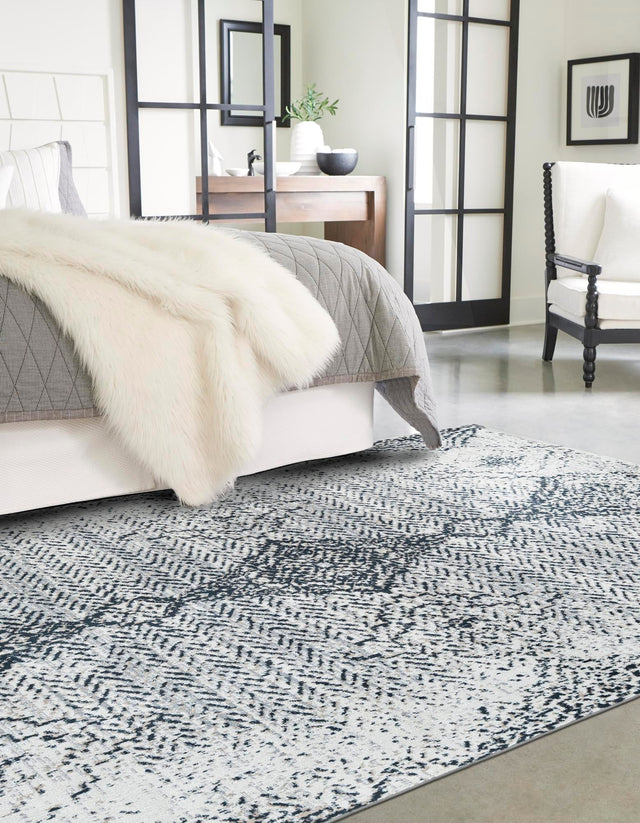Washable Black and White 5' 3 x 8' Kamala Washable Rectangle Area Rug Easy to Clean Stain Resistant & Durable 100% Polyester Spill-Friendly Carpet for Sale at Rug Engine