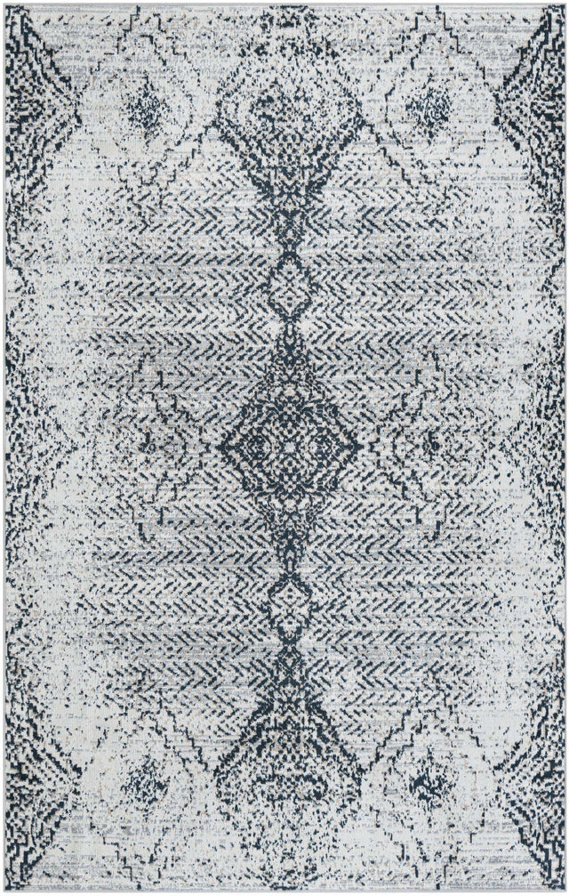 Washable Black and White 5' 3 x 8' Kamala Washable Rectangle Area Rug Easy to Clean Stain Resistant & Durable 100% Polyester Spill-Friendly Carpet for Sale at Rug Engine