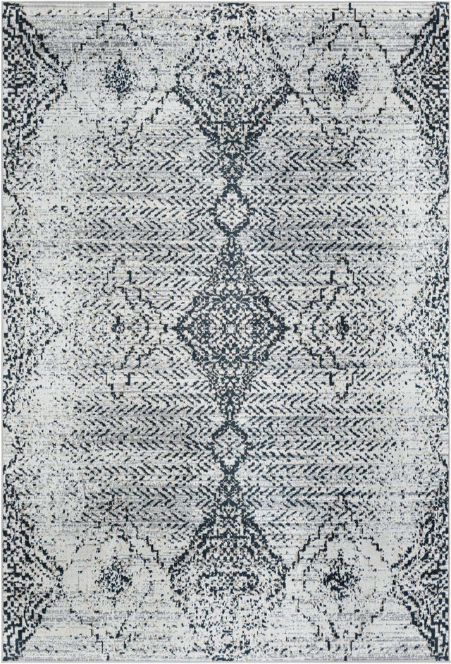 Washable Black and White 6' 1 x 9' Kamala Washable Rectangle Area Rug Easy to Clean Stain Resistant & Durable 100% Polyester Spill-Friendly Carpet for Sale at Rug Engine