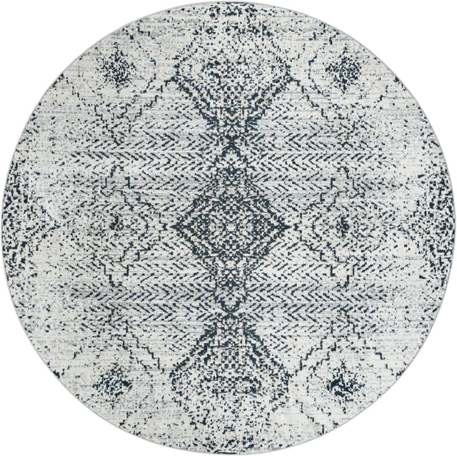 Washable Black and White 7' 10 x 7' 10 Kamala Washable Round Area Rug Easy to Clean Stain Resistant & Durable 100% Polyester Spill-Friendly Carpet for Sale at Rug Engine