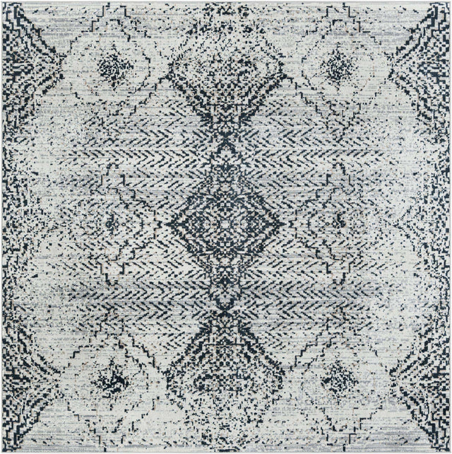 Washable Black and White 7' 10 x 7' 10 Kamala Washable Square Area Rug Easy to Clean Stain Resistant & Durable 100% Polyester Spill-Friendly Carpet for Sale at Rug Engine