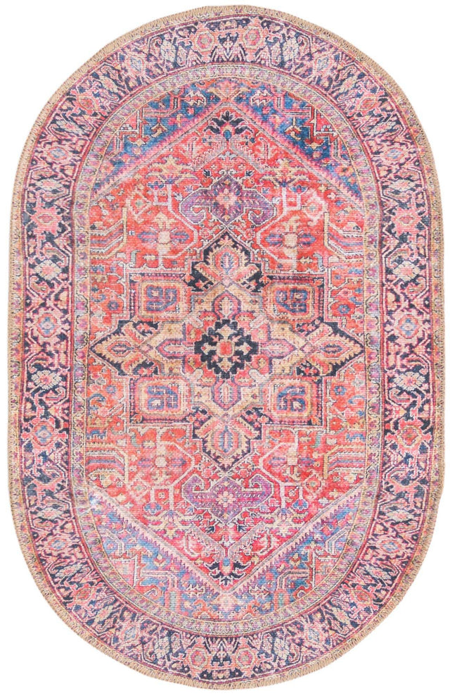 Washable Red 2' x 3' 1 Timeless Oval Area Rug Easy to Clean Stain Resistant & Durable Traditional Classic Vintage Design Carpet for Sale at Rug Engine