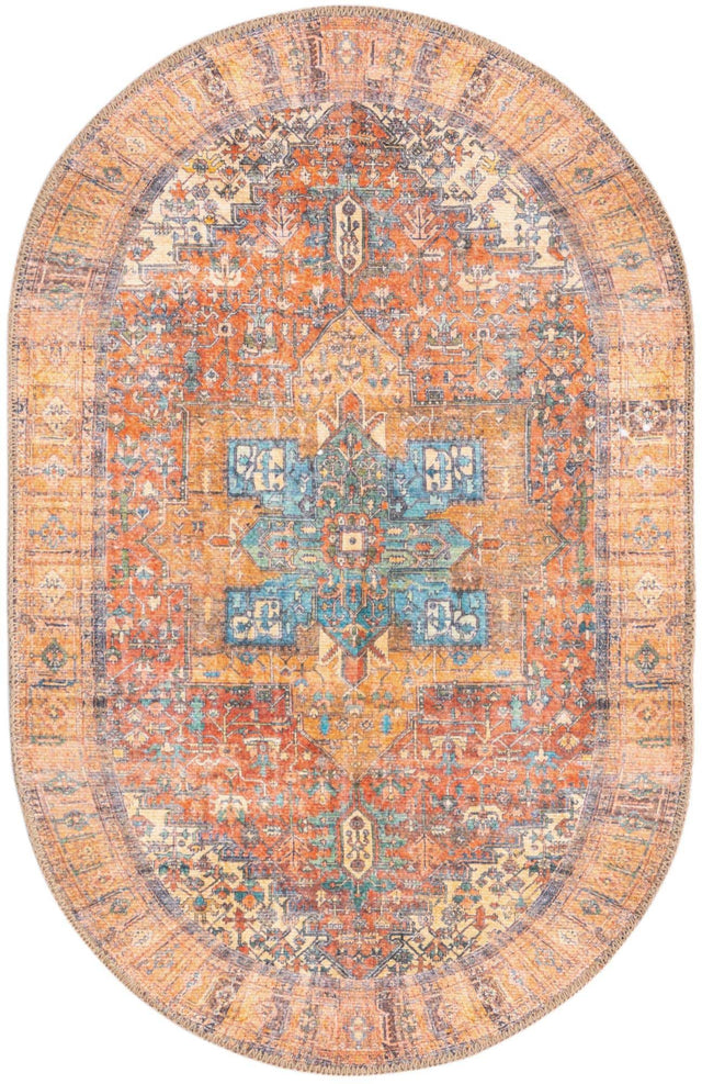 Washable Rust Red 2' x 3' 1 Timeless Oval Area Rug Easy to Clean Stain Resistant & Durable Traditional Classic Vintage Design Carpet for Sale at Rug Engine
