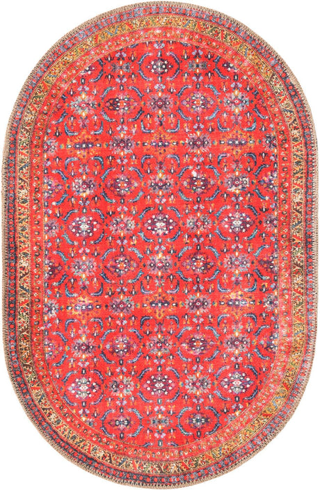 Washable Red 2' x 3' 1 Timeless Oval Area Rug Easy to Clean Stain Resistant & Durable