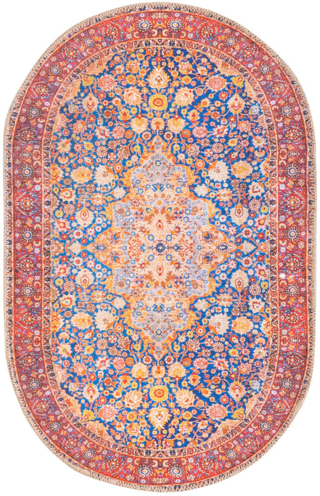 Washable Navy Blue 2' x 3' 1 Timeless Oval Area Rug Easy to Clean Stain Resistant & Durable Traditional Classic Vintage Design Carpet for Sale at Rug Engine