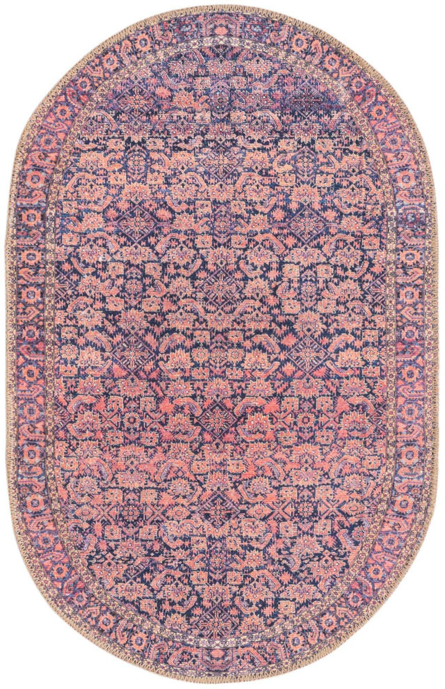 Washable Navy Blue 2' x 3' 1 Timeless Oval Area Rug Easy to Clean Stain Resistant & Durable Traditional Classic Vintage Design Carpet for Sale at Rug Engine