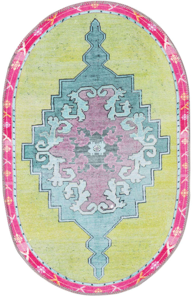 Washable Green 2' x 3' 1 Timeless Oval Area Rug Easy to Clean Stain Resistant & Durable Traditional Classic Vintage Design Carpet for Sale at Rug Engine