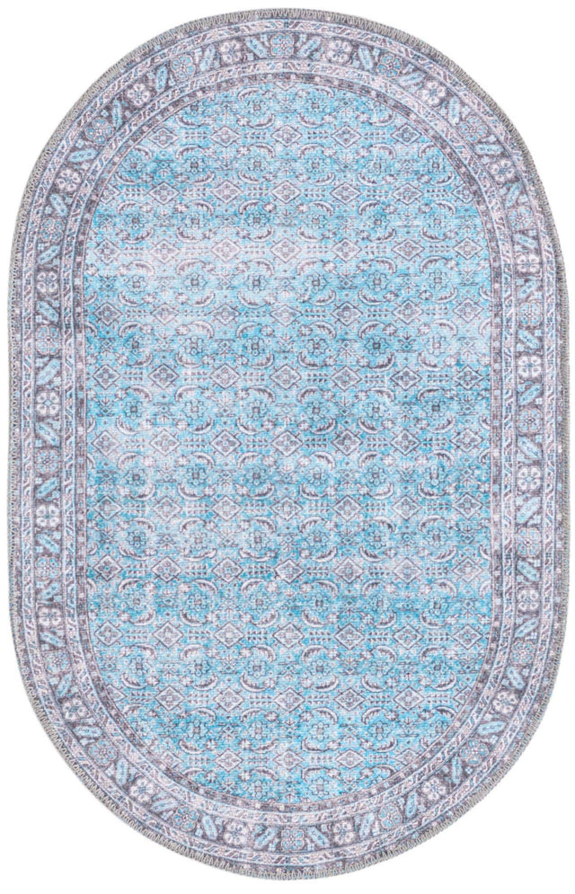 Washable Blue 2' x 3' 1 Timeless Oval Area Rug Easy to Clean Stain Resistant & Durable