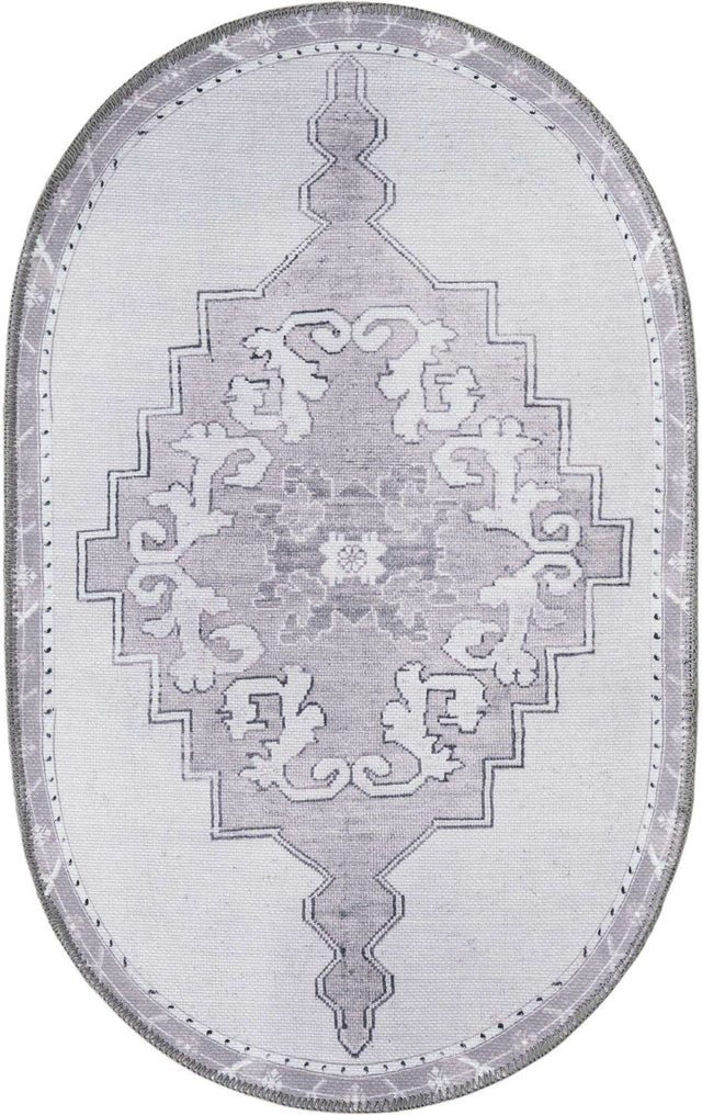 Washable white Gray 2' x 3' 1 Timeless Oval Area Rug Easy to Clean Stain Resistant & Durable Traditional Classic Vintage Design Carpet for Sale at Rug Engine