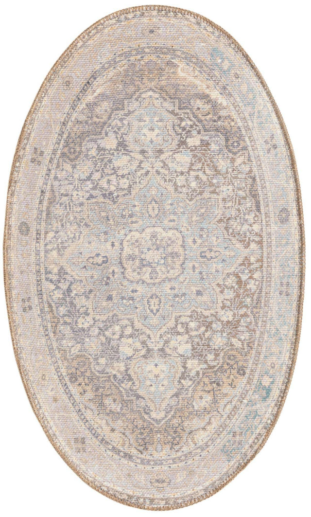 Washable Cream 2' x 3' 1 Timeless Oval Area Rug Easy to Clean Stain Resistant & Durable Traditional Classic Vintage Design Carpet for Sale at Rug Engine