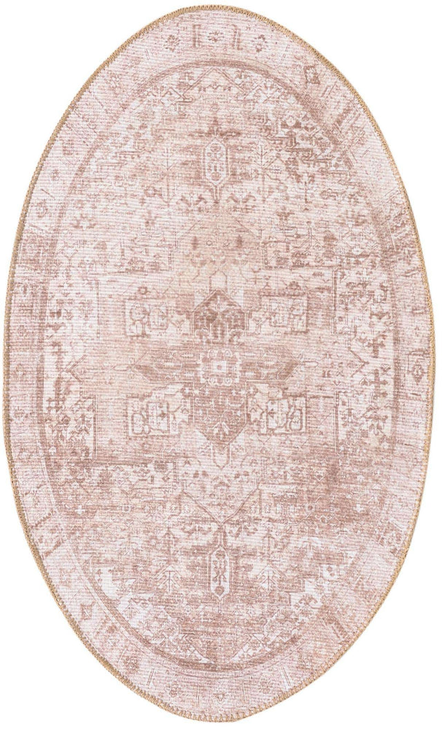 Washable Beige 2' x 3' 1 Timeless Oval Area Rug Easy to Clean Stain Resistant & Durable Traditional Classic Vintage Design Carpet for Sale at Rug Engine