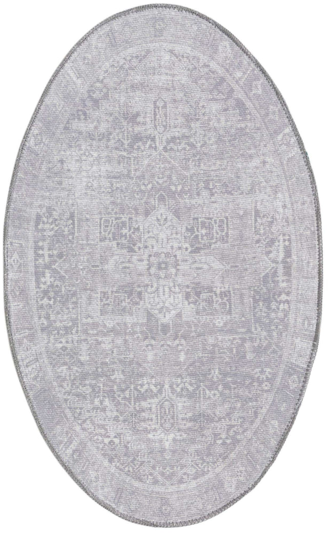 Washable Gray 2' x 3' 1 Timeless Oval Area Rug Easy to Clean Stain Resistant & Durable Traditional Classic Vintage Design Carpet for Sale at Rug Engine