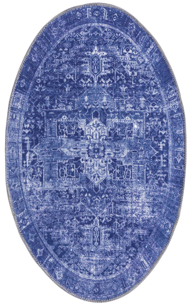 Washable Navy Blue 2' x 3' 1 Timeless Oval Area Rug Easy to Clean Stain Resistant & Durable Traditional Classic Vintage Design Carpet for Sale at Rug Engine