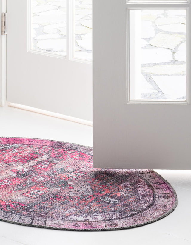 Washable Pink 2' x 3' 1 Timeless Oval Area Rug Easy to Clean Stain Resistant & Durable Traditional Classic Vintage Design Carpet for Sale at Rug Engine