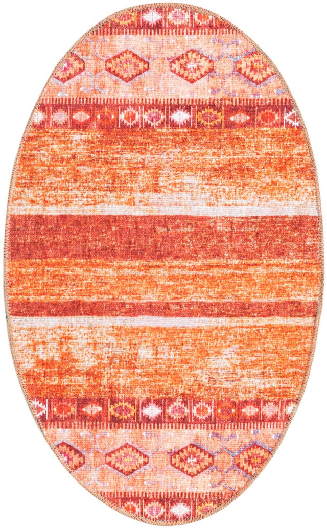 Washable Rust Red 2' x 3' 1 Timeless Oval Area Rug Easy to Clean Stain Resistant & Durable Traditional Classic Vintage Design Carpet for Sale at Rug Engine