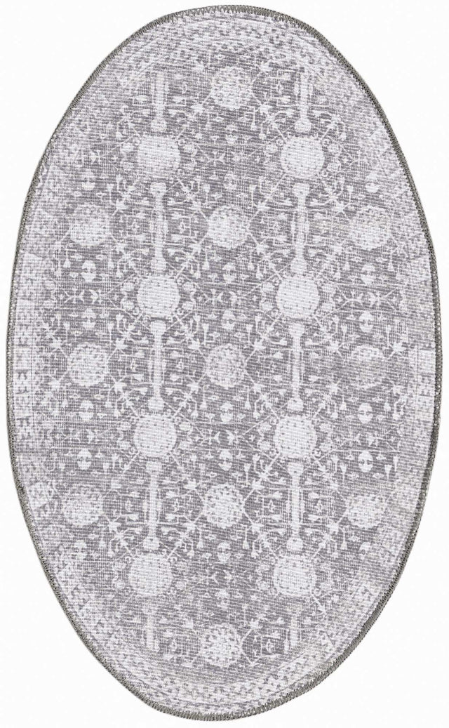 Washable Gray 2' x 3' 1 Timeless Oval Area Rug Easy to Clean Stain Resistant & Durable Traditional Classic Vintage Design Carpet for Sale at Rug Engine
