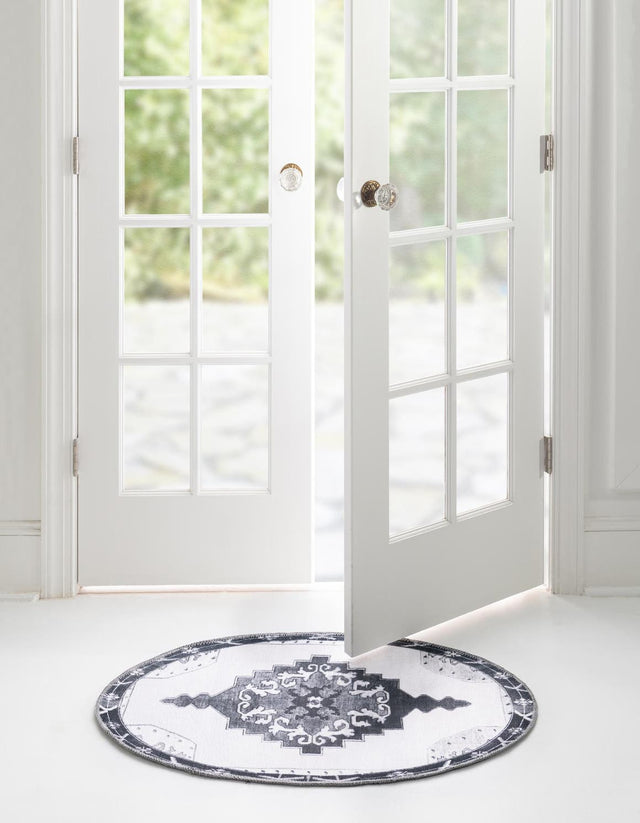 Washable Black and White 2' x 3' 1 Timeless Oval Area Rug Easy to Clean Stain Resistant & Durable Traditional Classic Vintage Design Carpet for Sale at Rug Engine