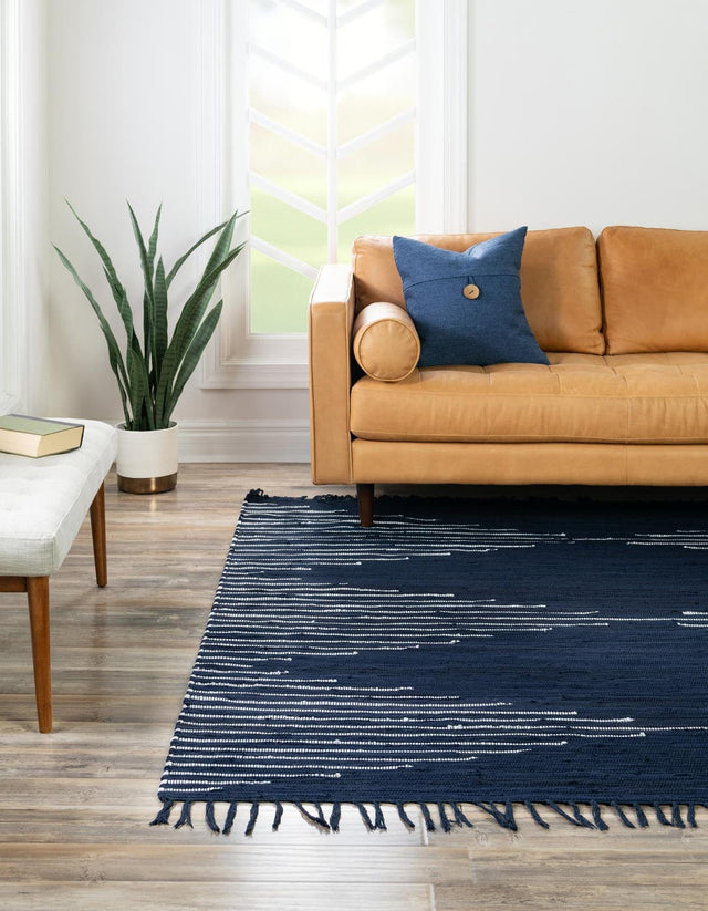Navy Blue 7' 1 x 7' 1 Chindi Cotton Square Area Rug Interior Design Home Decor Carpet Mat for Sale at Rug Engine