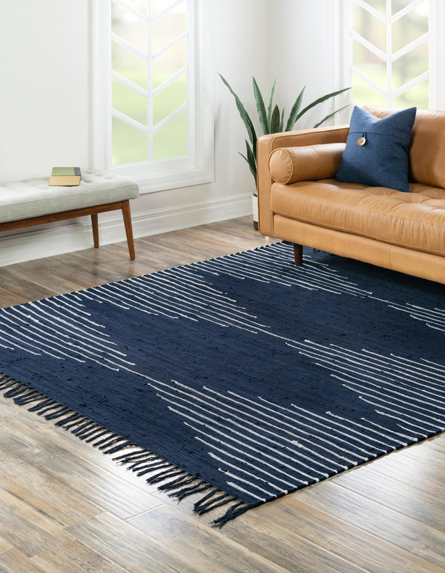 Navy Blue 7' 1 x 7' 1 Chindi Cotton Square Area Rug Interior Design Home Decor Carpet Mat for Sale at Rug Engine