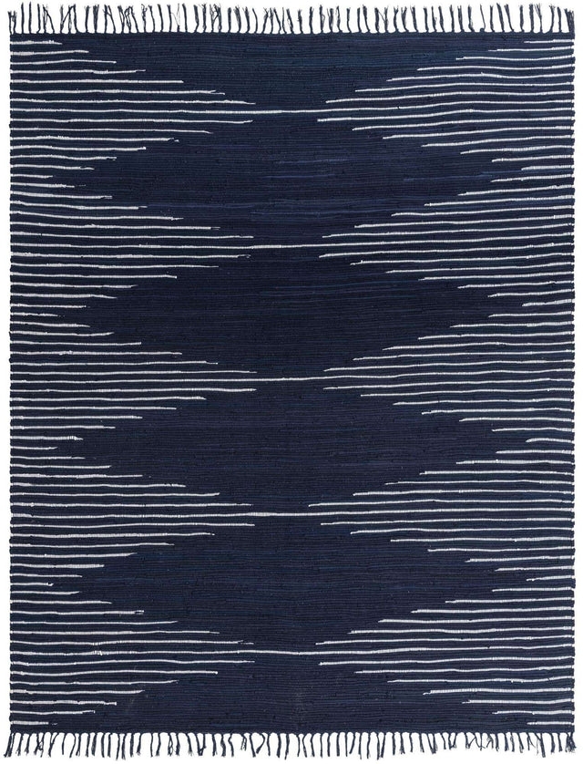Navy Blue 7' 10 x 10' Chindi Cotton Rectangle Area Rug Interior Design Home Decor Carpet Mat for Sale at Rug Engine