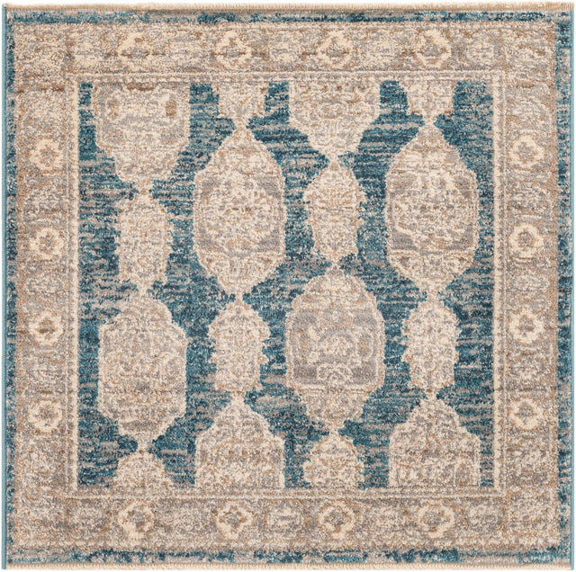 Blue 3' 3 x 3' 3 Lola Square Area Rug Polypropylene With Jute Backing Traditional Pattern Easy Clean Carpet for Home Interior Design for Sale at Rug Engine