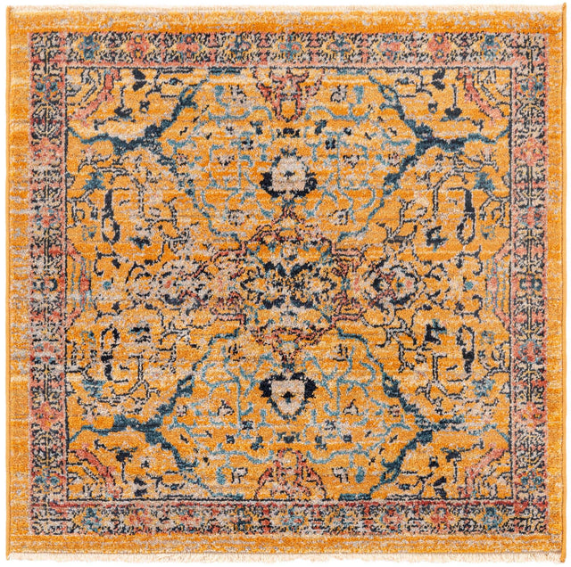 Yellow 3' 3 x 3' 3 Lola Square Area Rug Polypropylene With Jute Backing Traditional Pattern Easy Clean Carpet for Home Interior Design for Sale at Rug Engine