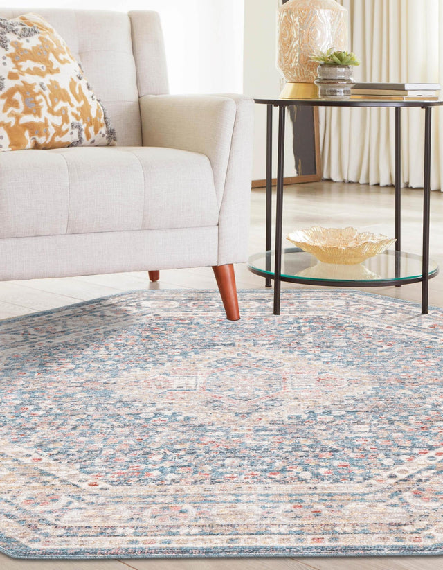 Blue 3' 11 x 3' 11 Noble Octagon Area Rug 100% Polyester Traditional Distressed Classic Contemporary Carpet for Home Decor for Sale at Rug Engine