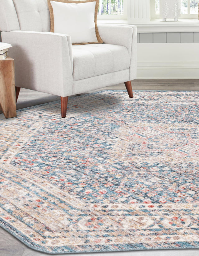 Blue 3' 11 x 3' 11 Noble Octagon Area Rug 100% Polyester Traditional Distressed Classic Contemporary Carpet for Home Decor for Sale at Rug Engine