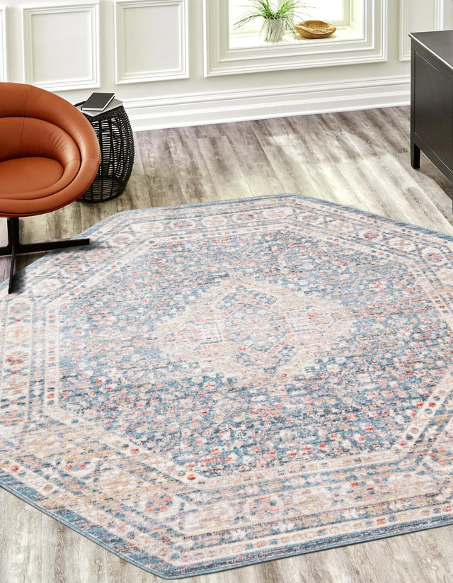Blue 3' 11 x 3' 11 Noble Octagon Area Rug 100% Polyester Traditional Distressed Classic Contemporary Carpet for Home Decor for Sale at Rug Engine