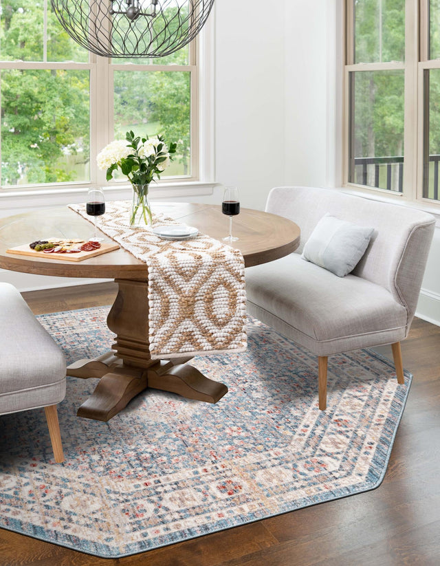 Blue 3' 11 x 3' 11 Noble Octagon Area Rug 100% Polyester Traditional Distressed Classic Contemporary Carpet for Home Decor for Sale at Rug Engine