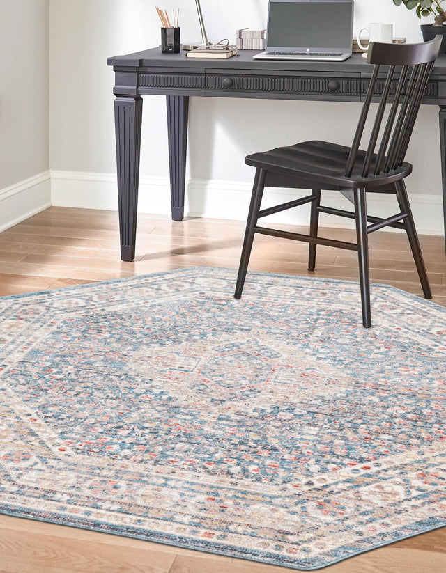 Blue 3' 11 x 3' 11 Noble Octagon Area Rug 100% Polyester Traditional Distressed Classic Contemporary Carpet for Home Decor for Sale at Rug Engine