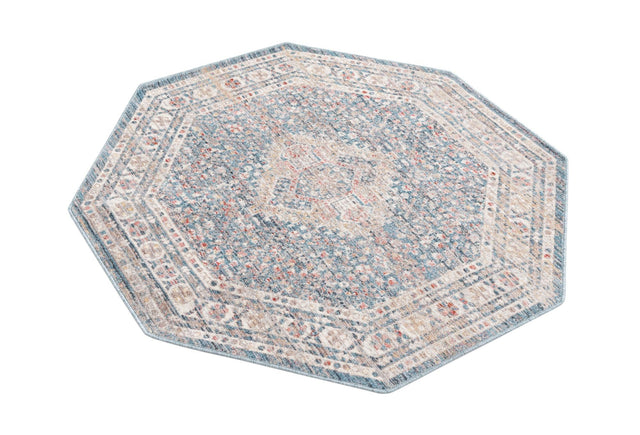 Blue 3' 11 x 3' 11 Noble Octagon Area Rug 100% Polyester Traditional Distressed Classic Contemporary Carpet for Home Decor for Sale at Rug Engine