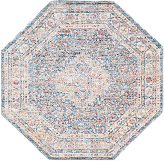 Blue 3' 11 x 3' 11 Noble Octagon Area Rug 100% Polyester Traditional Distressed Classic Contemporary Carpet for Home Decor for Sale at Rug Engine