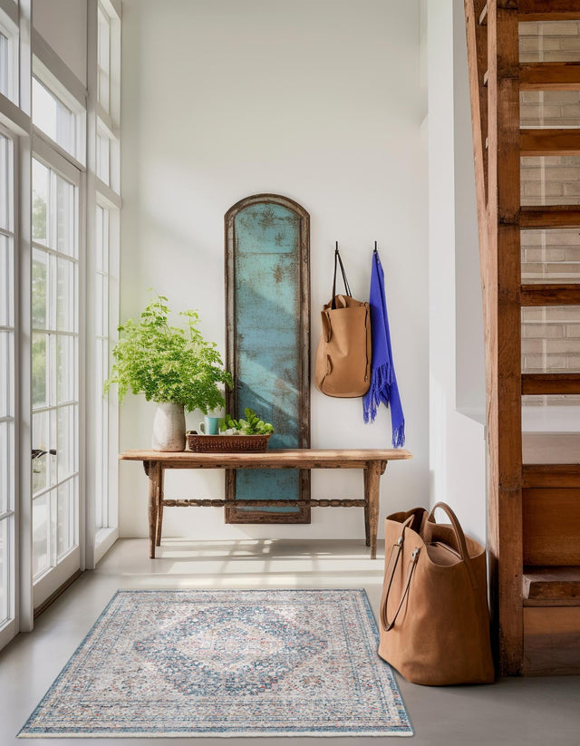 Blue 3' 3 x 3' 3 Noble Square Area Rug 100% Polyester Traditional Distressed Classic Contemporary Carpet for Home Decor for Sale at Rug Engine