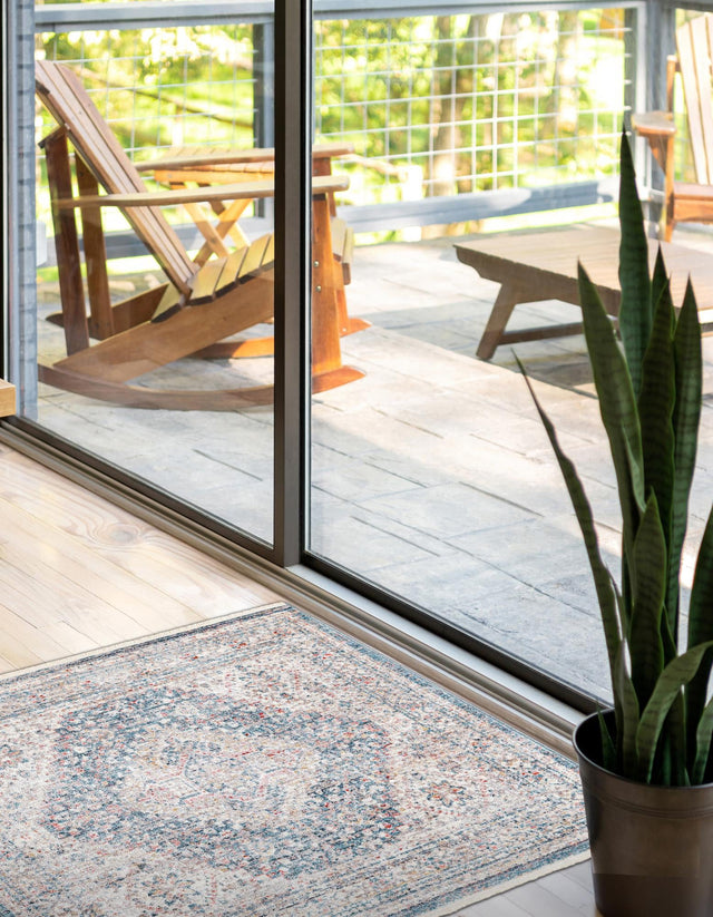 Blue 3' 11 x 3' 11 Noble Square Area Rug 100% Polyester Traditional Distressed Classic Contemporary Carpet for Home Decor for Sale at Rug Engine