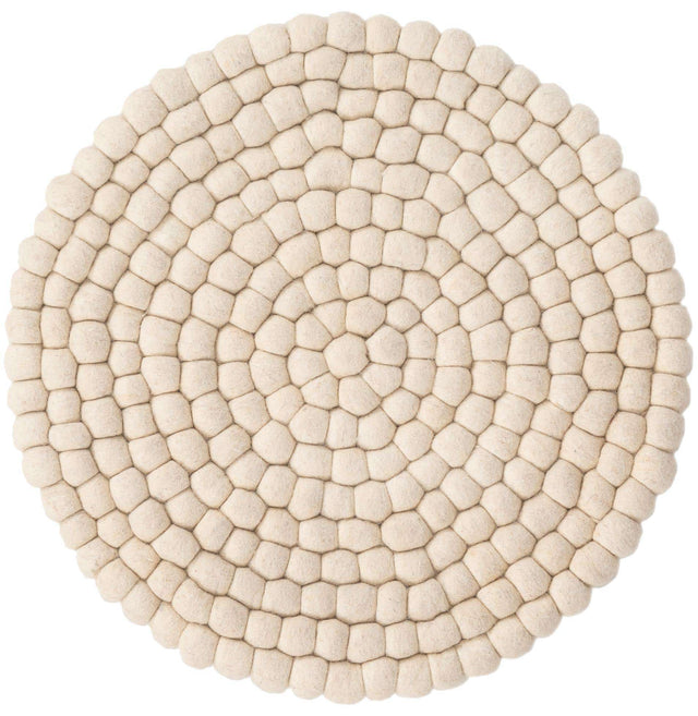 Ivory 2' x 2' Felt Ball Round Area Rug Stunning All Natural 100% Wool Luxury Hand Woven Carpet for Modern Home Interiors Soft Touch Marshmallow Rug for Sale at Rug Engine