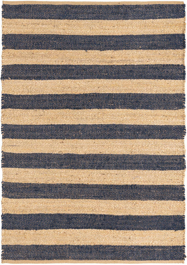 Navy Ivory 4' 1 x 6' 1 Braided Jute Rectangle Area Rug 100% Jute Hand Braided Natural Eco-Friendly Boho Style Carpet for Living Rooms Dining Office Space Dorms for Sale at Rug Engine
