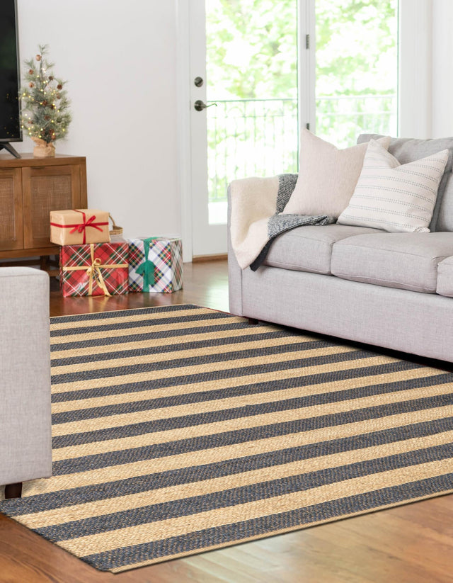 Navy Ivory 9' x 12' Braided Jute Rectangle Area Rug 100% Jute Hand Braided Natural Eco-Friendly Boho Style Carpet for Living Rooms Dining Office Space Dorms for Sale at Rug Engine