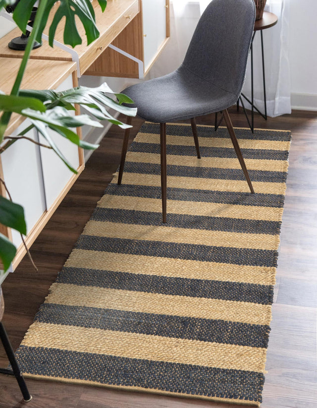 Navy Ivory 2' 7 x 12' Braided Jute Runner Area Rug 100% Jute Hand Braided Natural Eco-Friendly Boho Style Carpet for Living Rooms Dining Office Space Dorms for Sale at Rug Engine