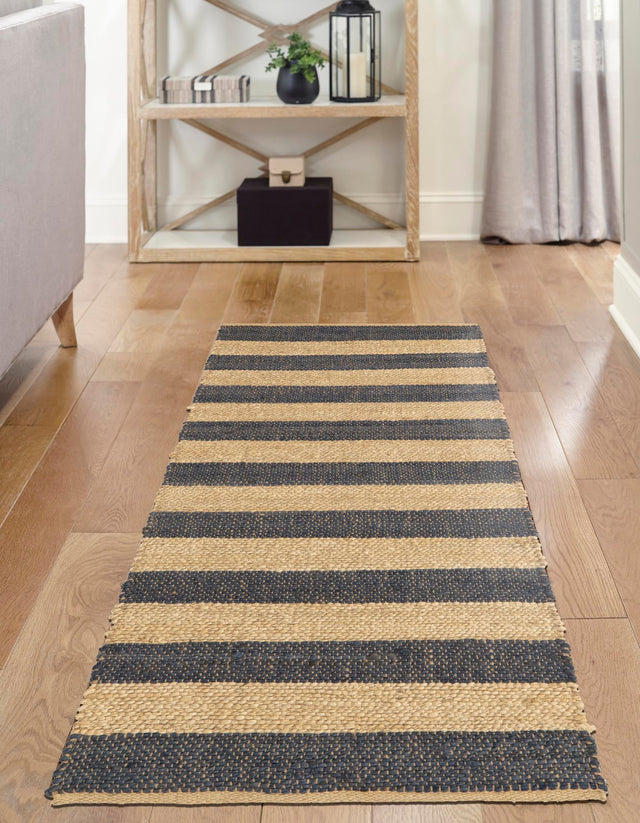 Navy Ivory 2' 2 x 6' 1 Braided Jute Runner Area Rug 100% Jute Hand Braided Natural Eco-Friendly Boho Style Carpet for Living Rooms Dining Office Space Dorms for Sale at Rug Engine