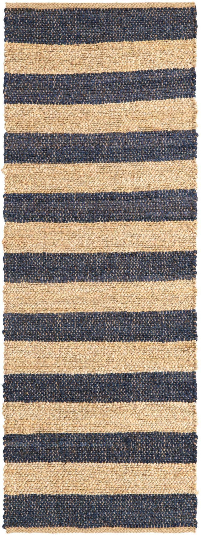 Navy Ivory 2' 2 x 6' 1 Braided Jute Runner Area Rug 100% Jute Hand Braided Natural Eco-Friendly Boho Style Carpet for Living Rooms Dining Office Space Dorms for Sale at Rug Engine