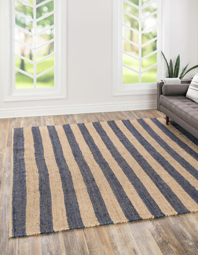 Navy Ivory 7' 10 x 7' 10 Braided Jute Square Area Rug 100% Jute Hand Braided Natural Eco-Friendly Boho Style Carpet for Living Rooms Dining Office Space Dorms for Sale at Rug Engine