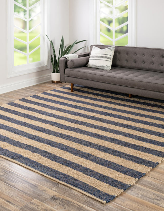 Navy Ivory 7' 10 x 7' 10 Braided Jute Square Area Rug 100% Jute Hand Braided Natural Eco-Friendly Boho Style Carpet for Living Rooms Dining Office Space Dorms for Sale at Rug Engine