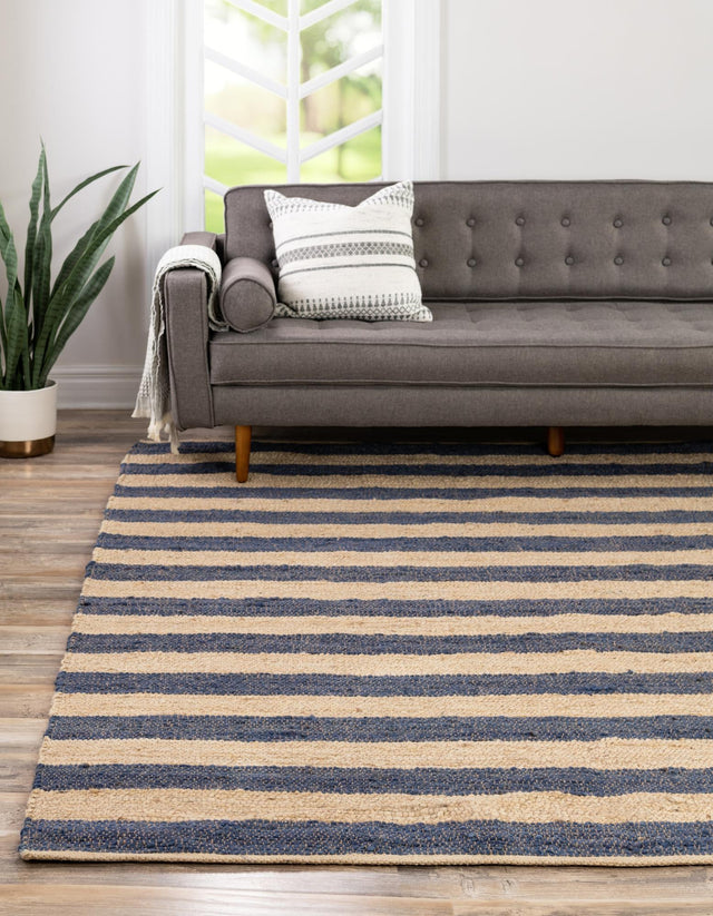 Navy Ivory 7' 10 x 7' 10 Braided Jute Square Area Rug 100% Jute Hand Braided Natural Eco-Friendly Boho Style Carpet for Living Rooms Dining Office Space Dorms for Sale at Rug Engine
