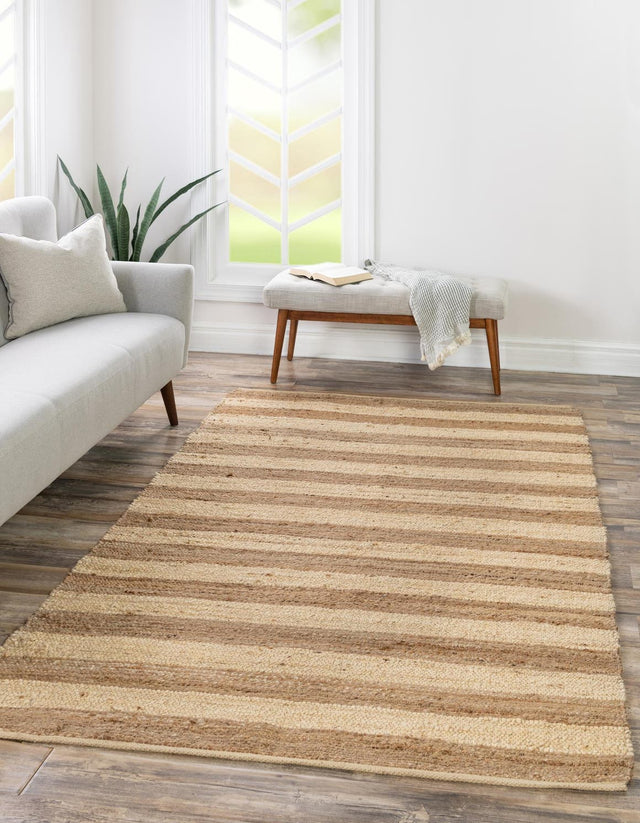 Natural Ivory 4' 1 x 6' 1 Braided Jute Rectangle Area Rug 100% Jute Hand Braided Natural Eco-Friendly Boho Style Carpet for Living Rooms Dining Office Space Dorms for Sale at Rug Engine