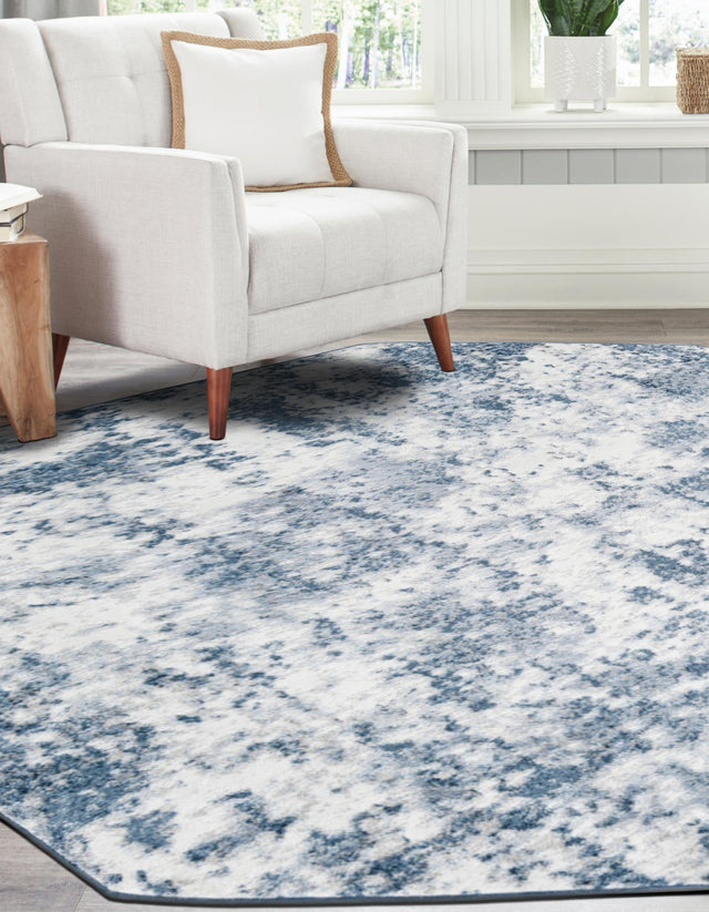 Vintage Blue 7' 1 x 7' 1 Eos Octagon Area Rug 100% Polypropylene Stain Resistant Carpet With Cotton Backing Marbled Design for Living, Dining Room, Office for Sale at Rug Engine