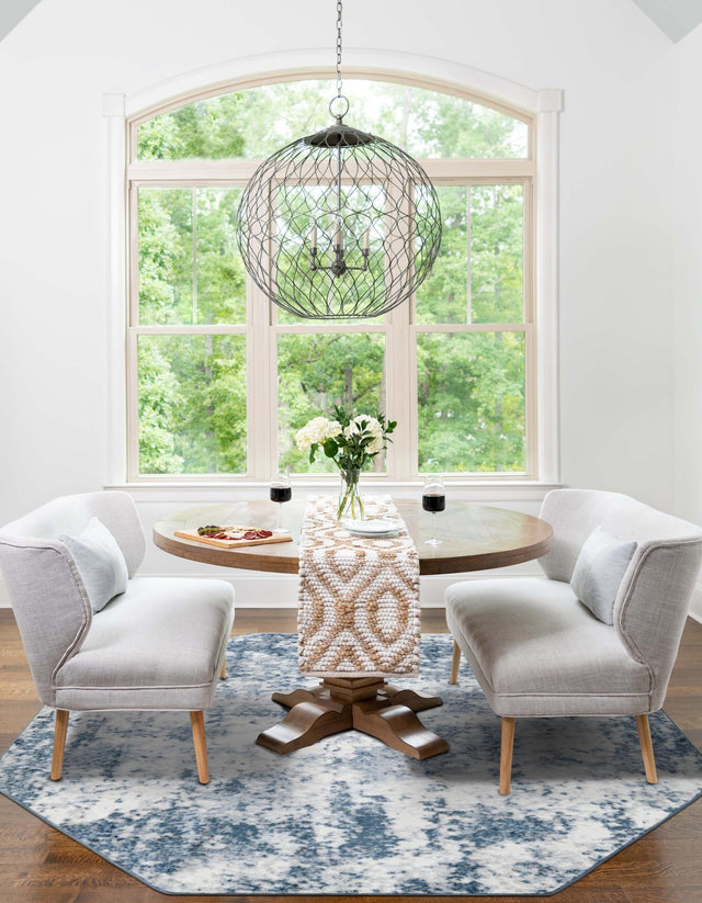 Vintage Blue 7' 1 x 7' 1 Eos Octagon Area Rug 100% Polypropylene Stain Resistant Carpet With Cotton Backing Marbled Design for Living, Dining Room, Office for Sale at Rug Engine