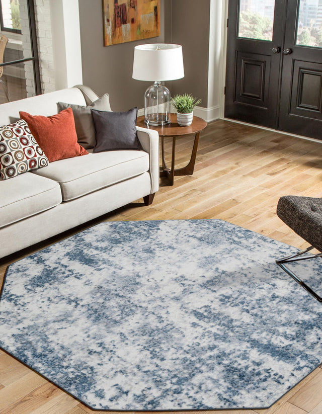 Vintage Blue 7' 1 x 7' 1 Eos Octagon Area Rug 100% Polypropylene Stain Resistant Carpet With Cotton Backing Marbled Design for Living, Dining Room, Office for Sale at Rug Engine